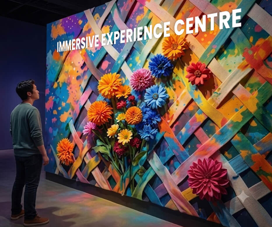Visitor viewing an immersive experience wall